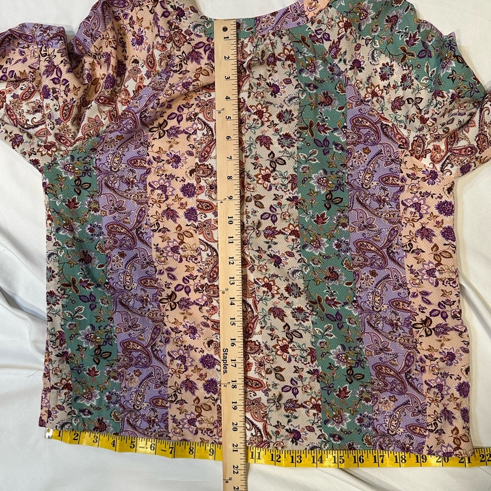 LOFT Lavender, Mint & Cream Floral Patchwork Blouse- Medium- - Picture 12 of 13